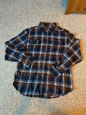 NWT Walmart George Brown and Blue Plaid Button Down Flannel Shirt, Size Medium